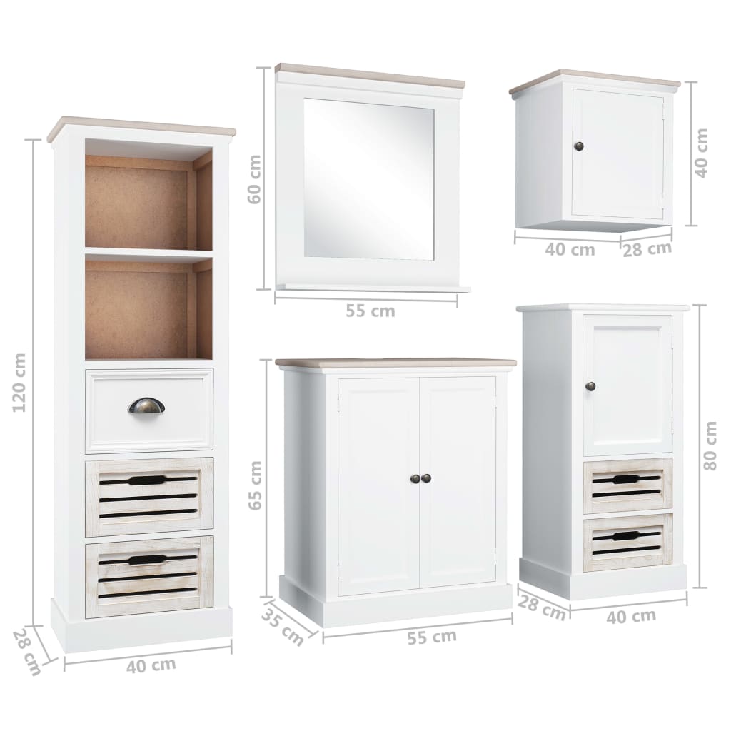 vidaXL 5 pcs conjunto de móveis de casa de banho madeira maciça branco