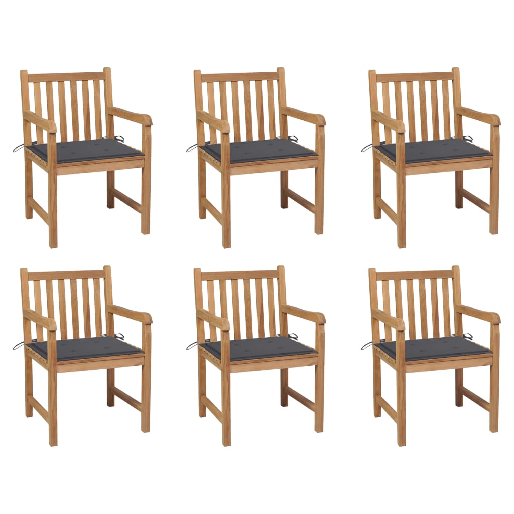 vidaXL Cadeiras de jardim c/ almofadões antracite 6 pcs teca maciça