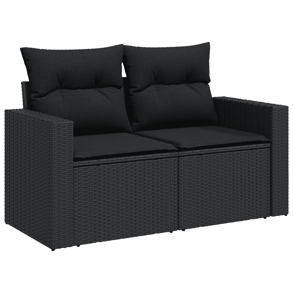 vidaXL 10 pcs conjunto sofás de jardim c/ almofadões vime PE preto