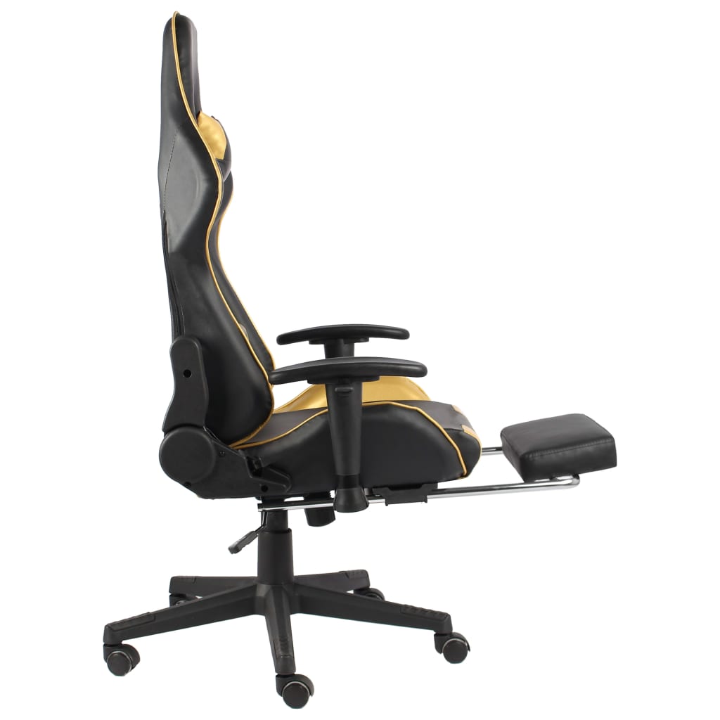 vidaXL Cadeira de gaming giratória com apoio de pés PVC dourado