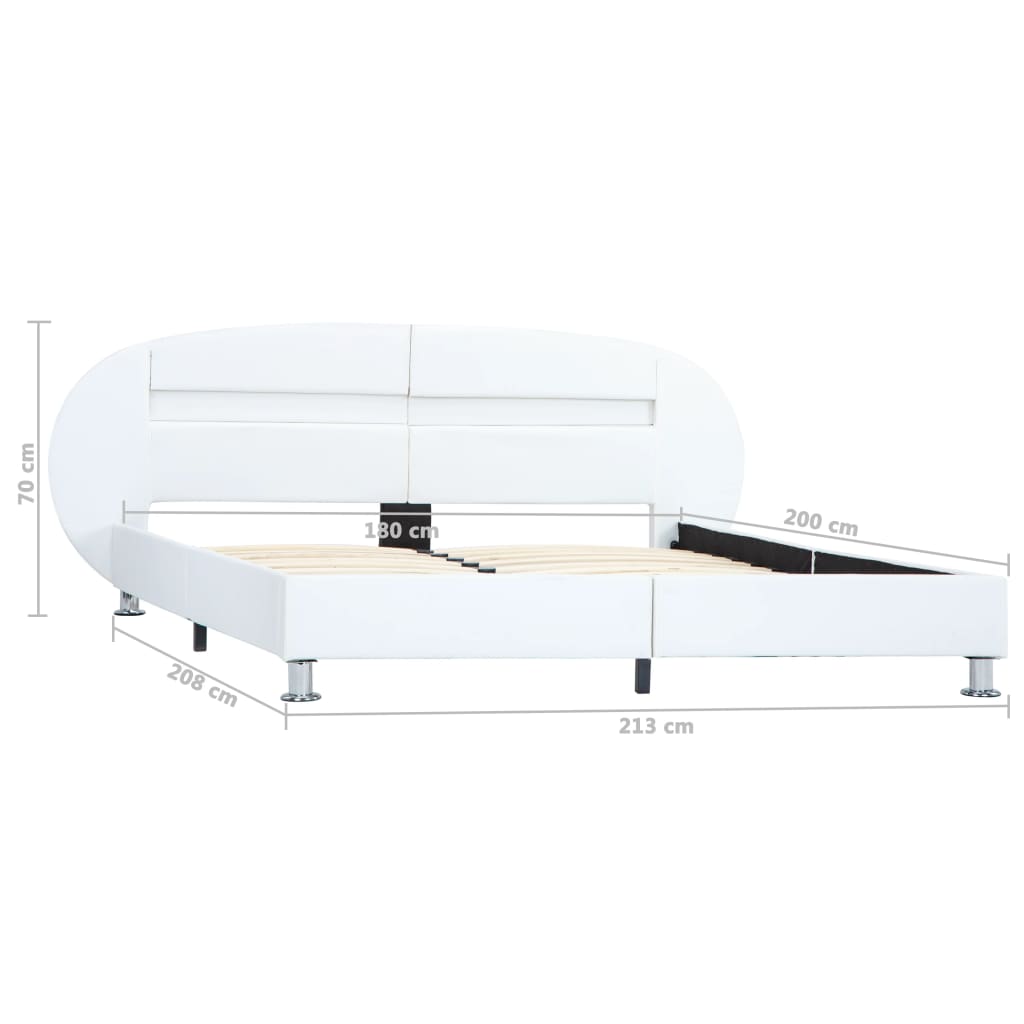 vidaXL Estrutura de cama c/ LEDs 180x200 cm couro artificial branco