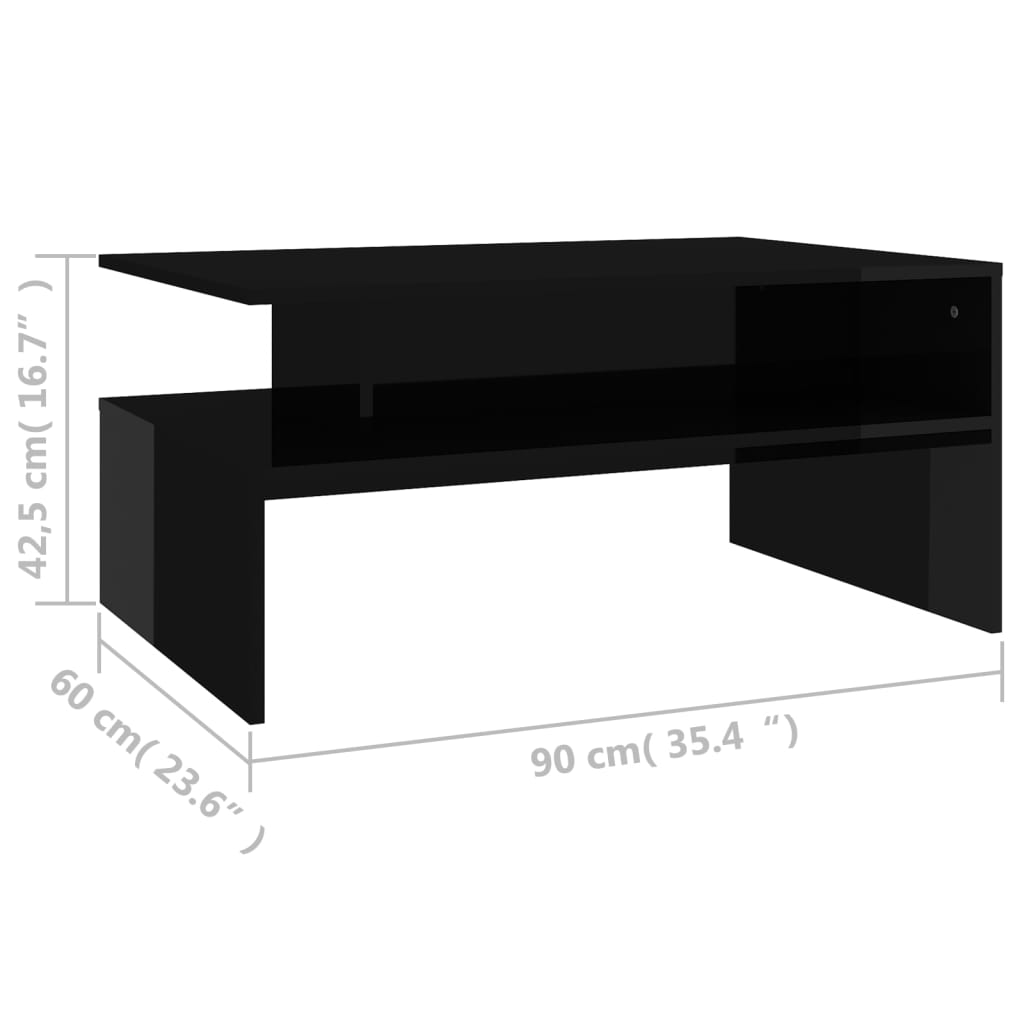 vidaXL Mesa de centro 90x60x42,5 cm contraplacado preto brilhante