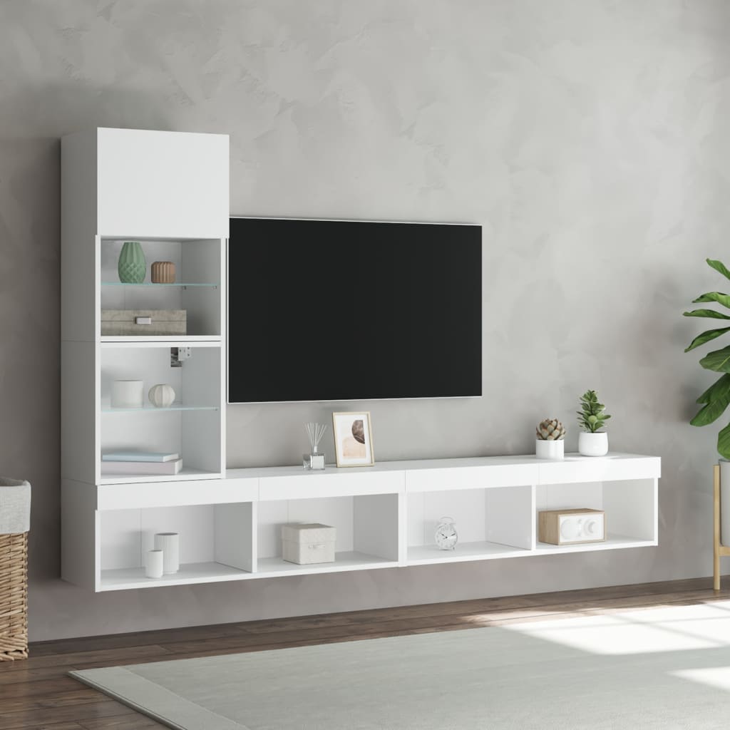 vidaXL 4pcs móveis de parede p/ TV c/ LEDs derivados de madeira branco