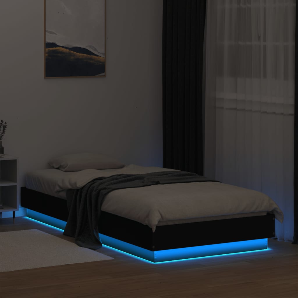 vidaXL Estrutura de cama com luzes LED 90x200 cm preto