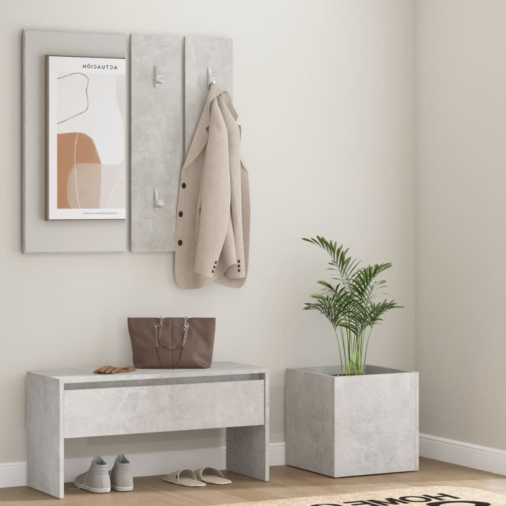 vidaXL Conj. móveis de corredor derivados de madeira cinzento cimento