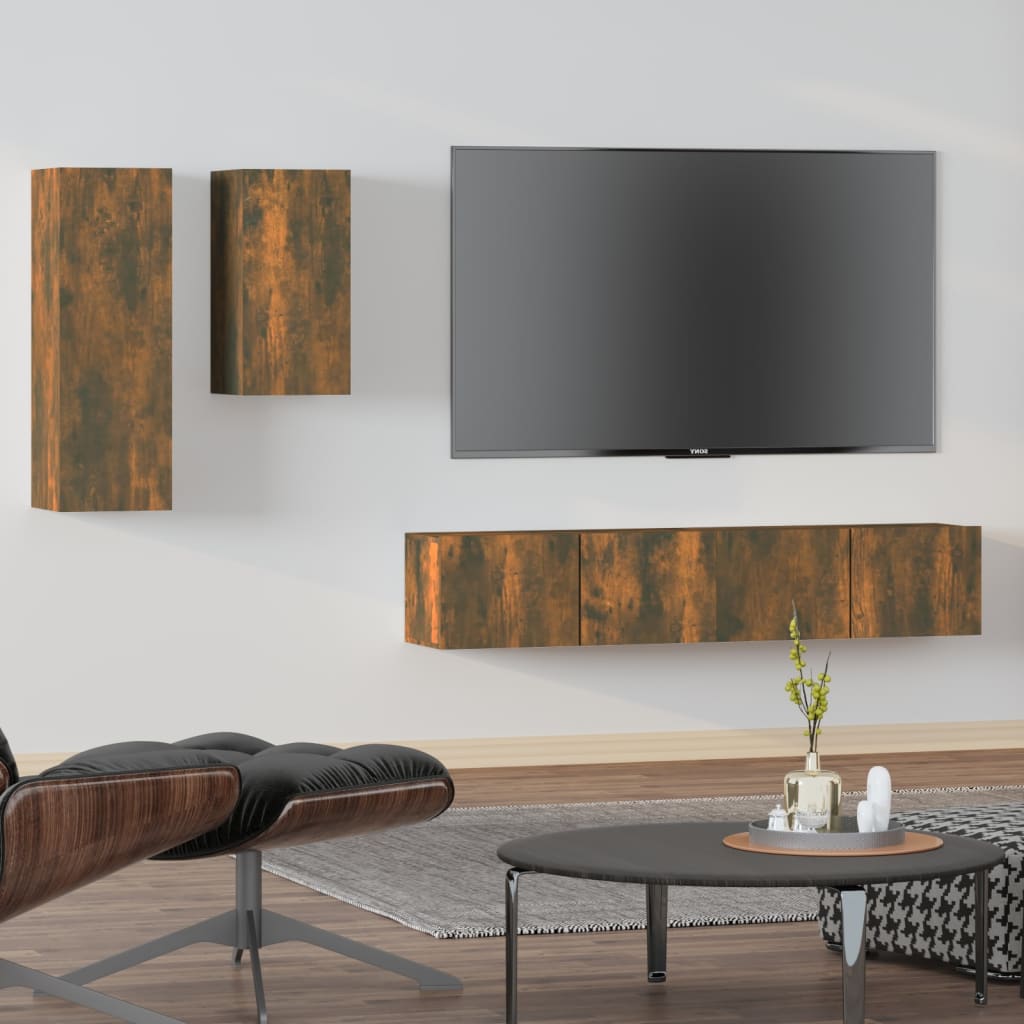 vidaXL 4 pcs conjunto móveis TV derivados de madeira carvalho fumado