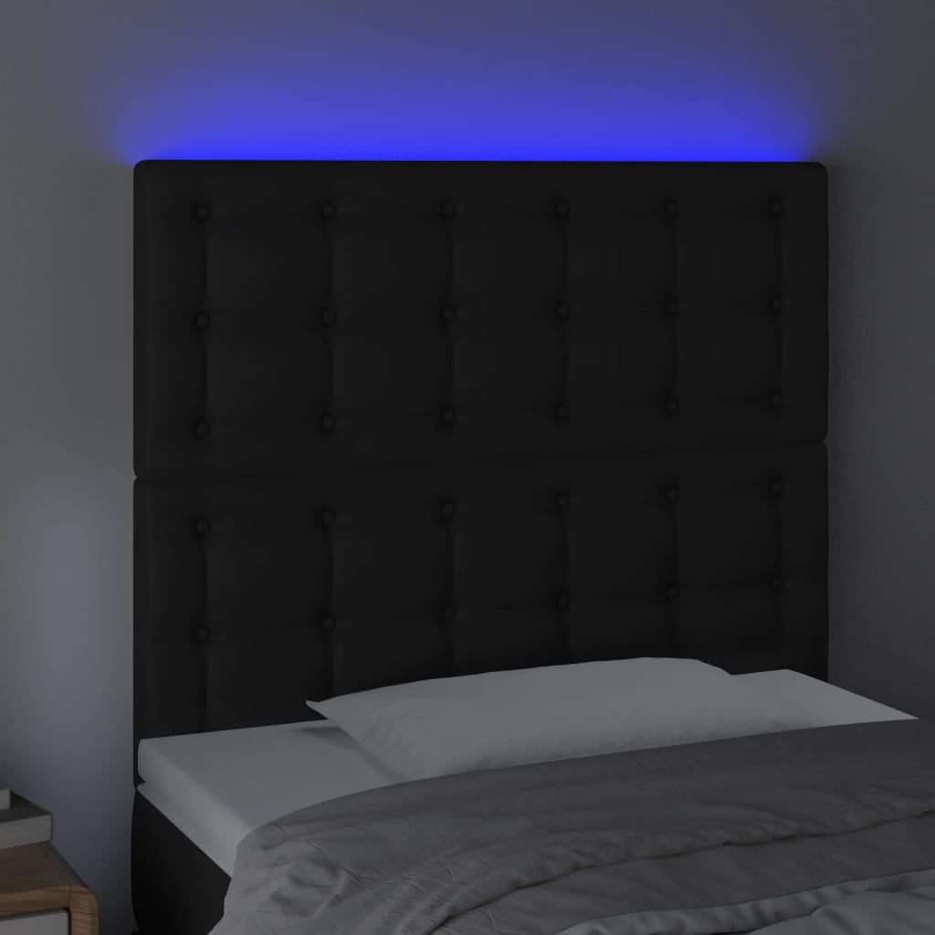 vidaXL Cabeceira cama c/ LED couro artificial 80x5x118/128 cm preto