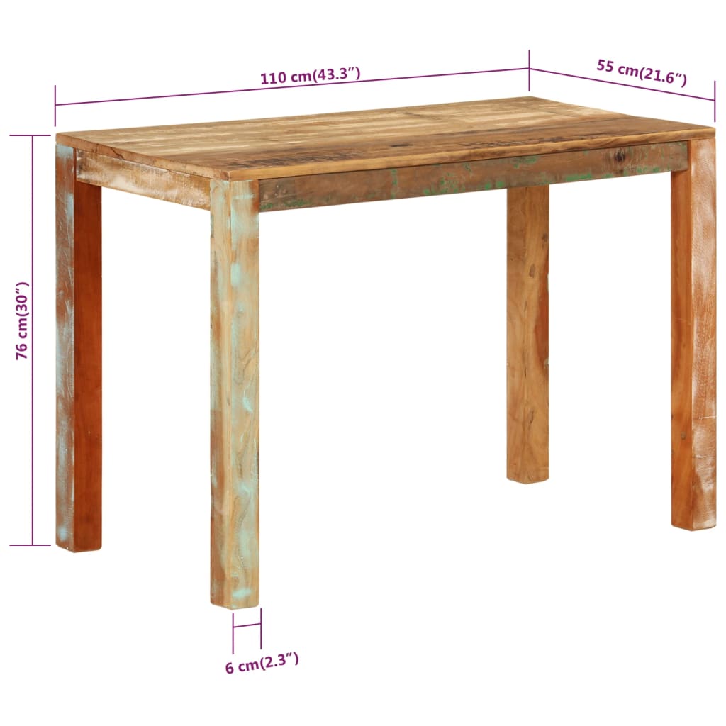 vidaXL Mesa de jantar 110x55x76 cm madeira recuperada maciça