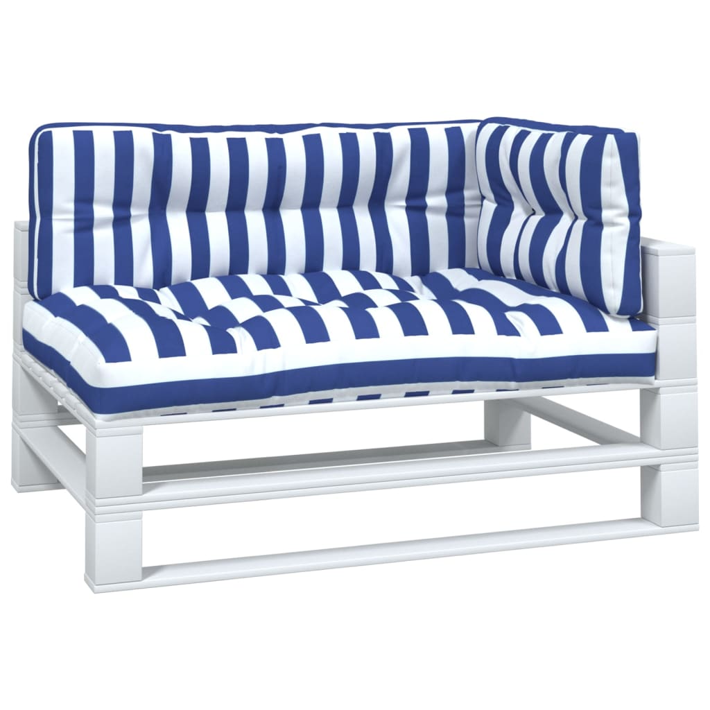 vidaXL Almofadões para sofá de paletes 3 pcs tecido riscas azul/branco