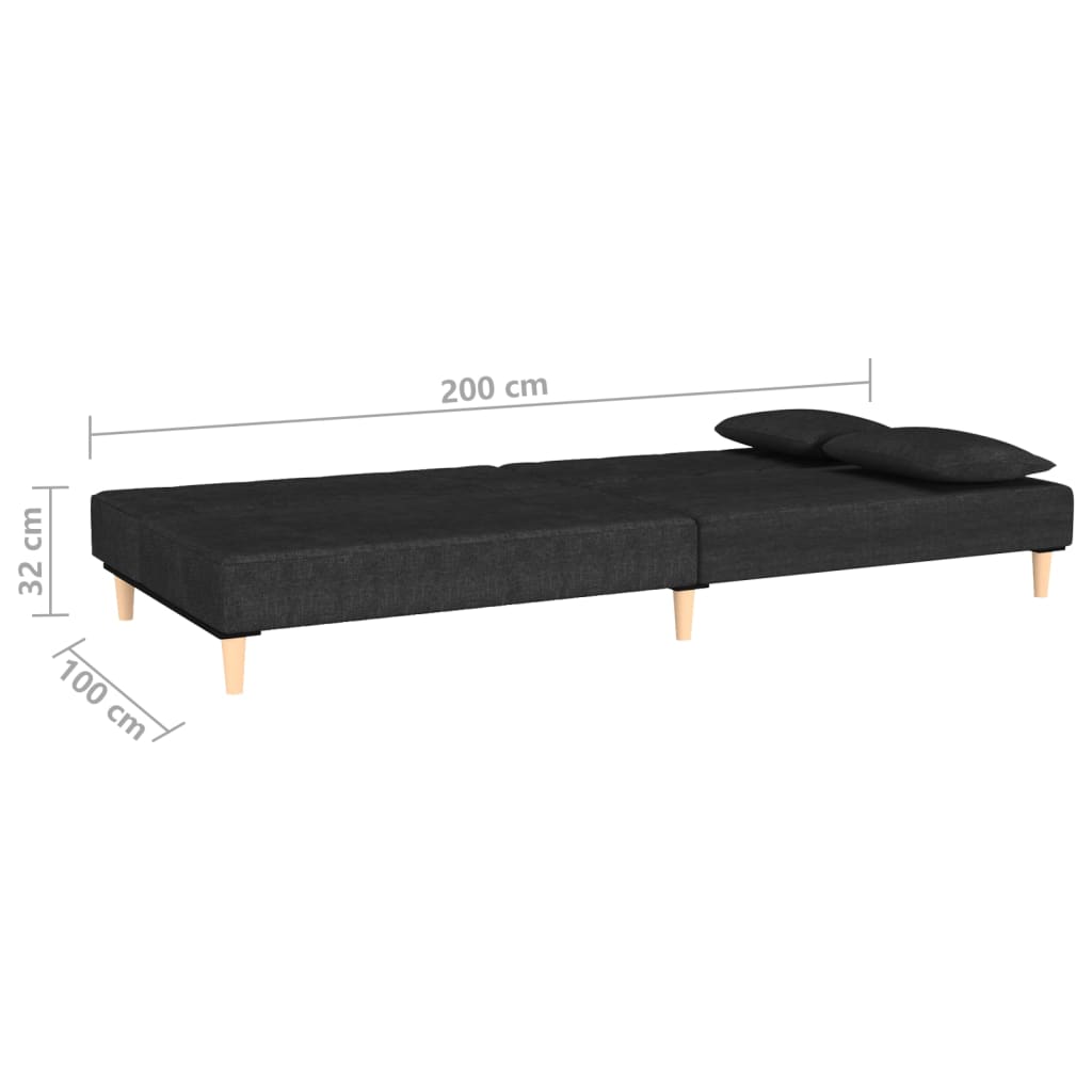 vidaXL Sofá-cama 2 lugares com duas almofadas tecido preto