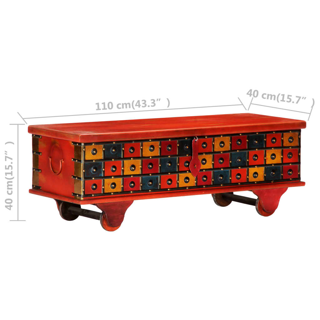 vidaXL Caixa de arrumação 110x40x40 cm madeira acácia maciça vermelho