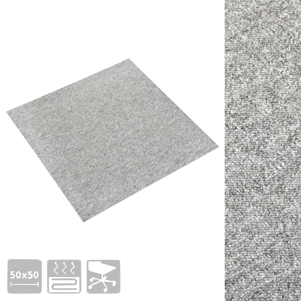 vidaXL Ladrilhos carpete para pisos 20 pcs 5 m² 50x50cm cinzento-claro