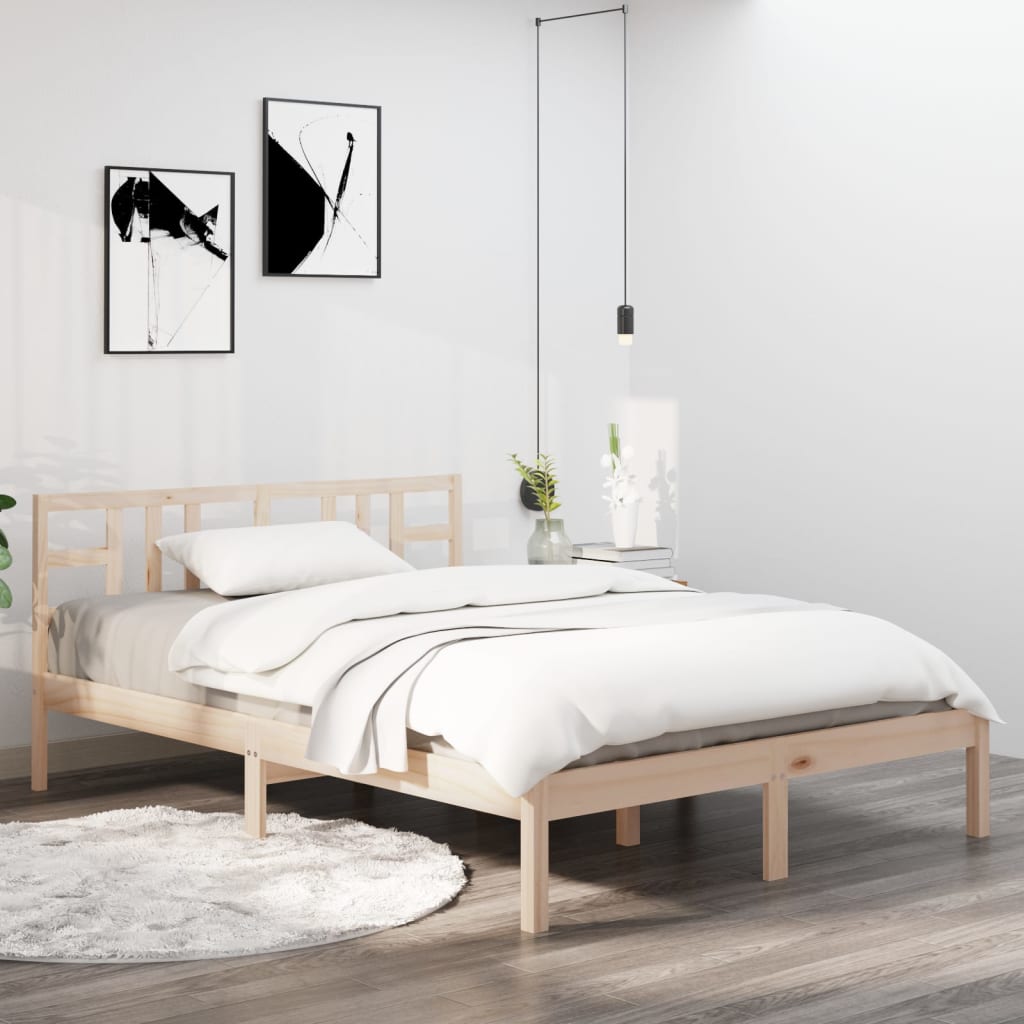 vidaXL Estrutura de cama dupla 135x190 cm madeira maciça