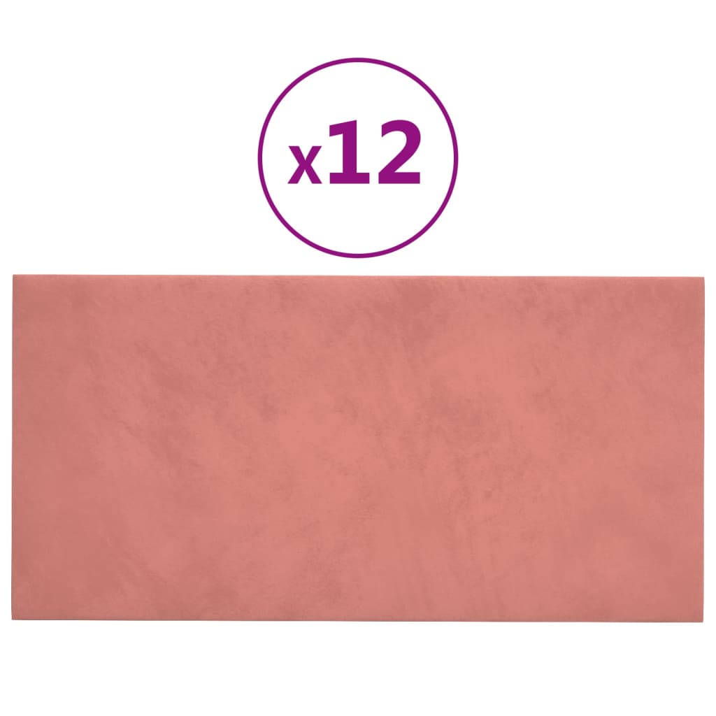 vidaXL Painel de parede 12 pcs 30x15 cm veludo 0,54 m² rosa