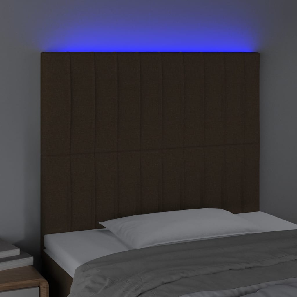 vidaXL Cabeceira de cama c/ luzes LED tecido 90x5x118/128 cm castanho