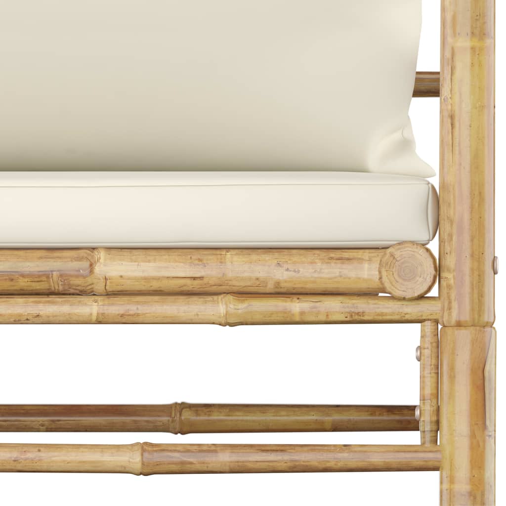 vidaXL Sofá de jardim em bambu com almofadões branco nata
