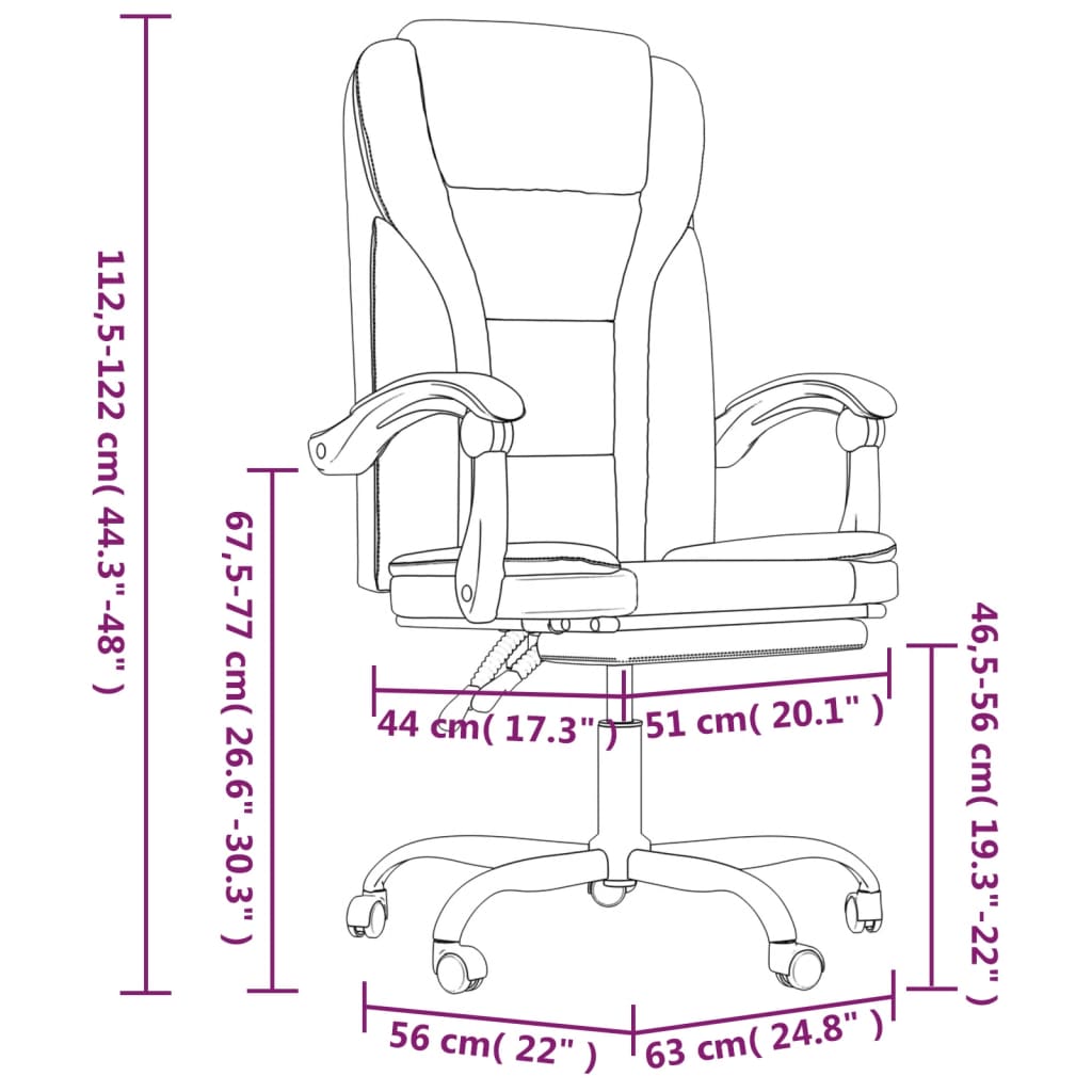 vidaXL Cadeira de escritório reclinável couro artificial cinzento