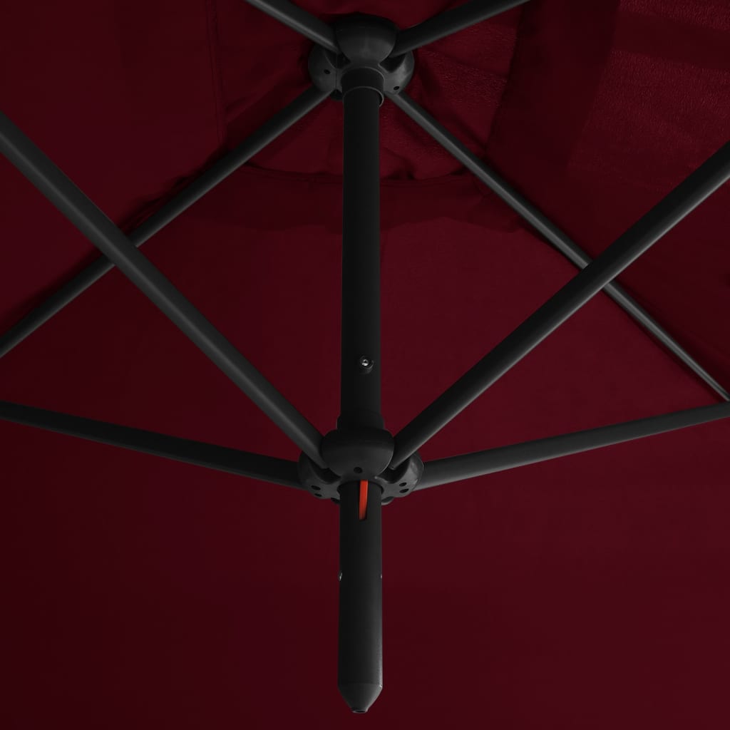 vidaXL Guarda-sol duplo com mastro de aço 600x300 cm bordô