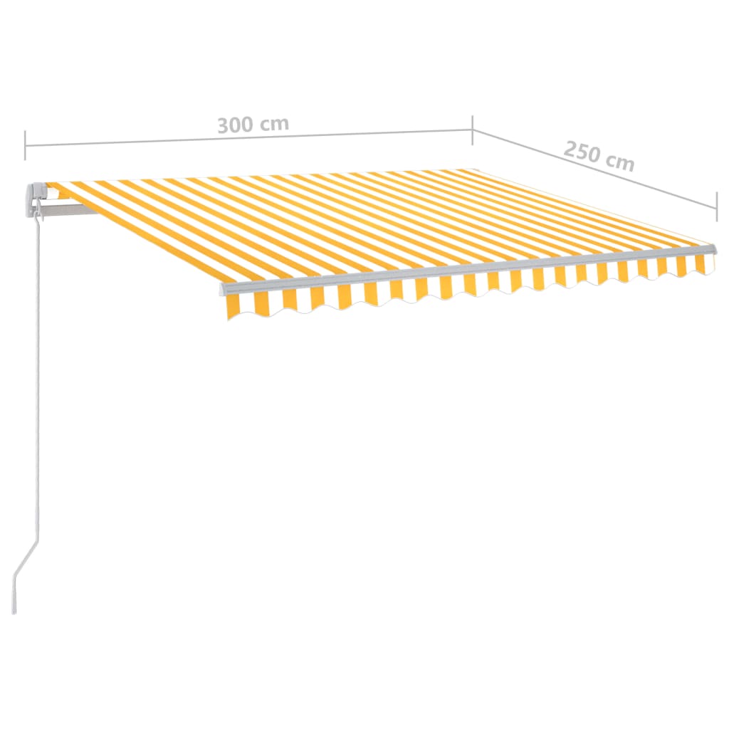 vidaXL Toldo retrátil manual com LED 300x250 cm amarelo e branco