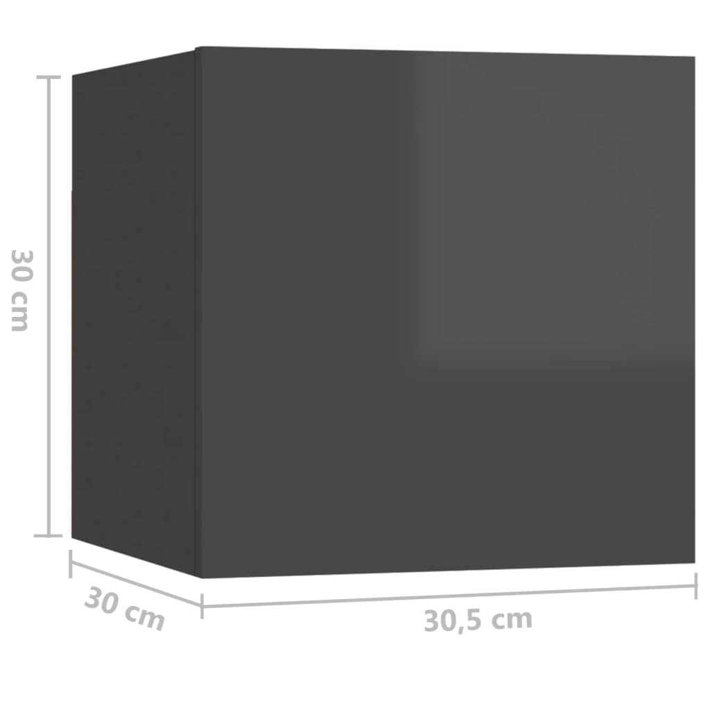 vidaXL Móveis de parede para TV 8 pcs 30,5x30x30 cm cinzento brilhante