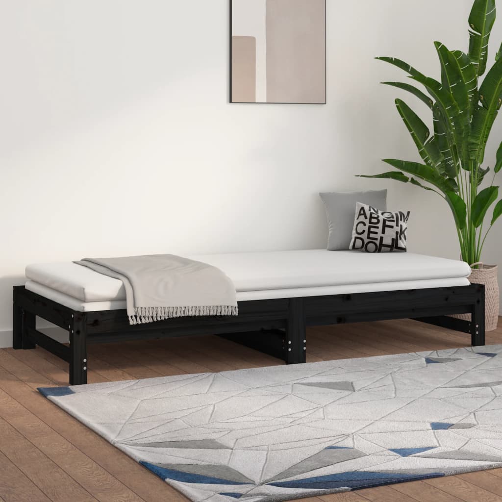 vidaXL Estrutura sofá-cama de puxar 2x(90x190) cm pinho maciço preto