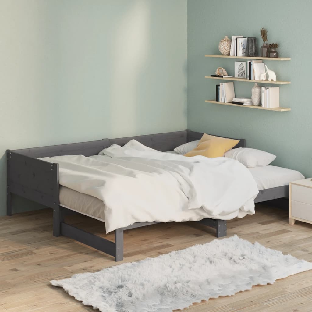 vidaXL Estrutura sofá-cama de puxar 2x(80x200) cm pinho maciço cinza