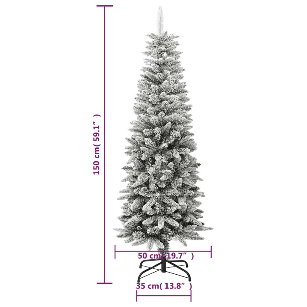vidaXL Árvore de Natal artificial fina com neve PVC & PE 150 cm
