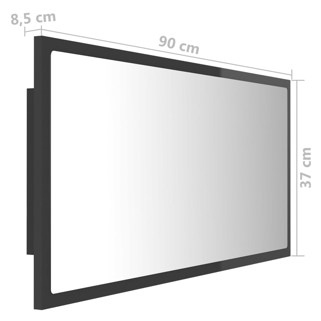 vidaXL Espelho casa banho c/ LED 90x8,5x37 cm acrílico cinza brilhante