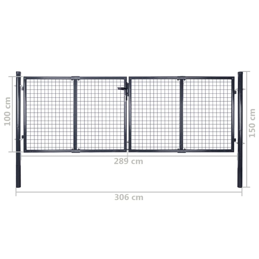 vidaXL Portão de jardim em rede aço galvanizado 289x100 cm cinzento