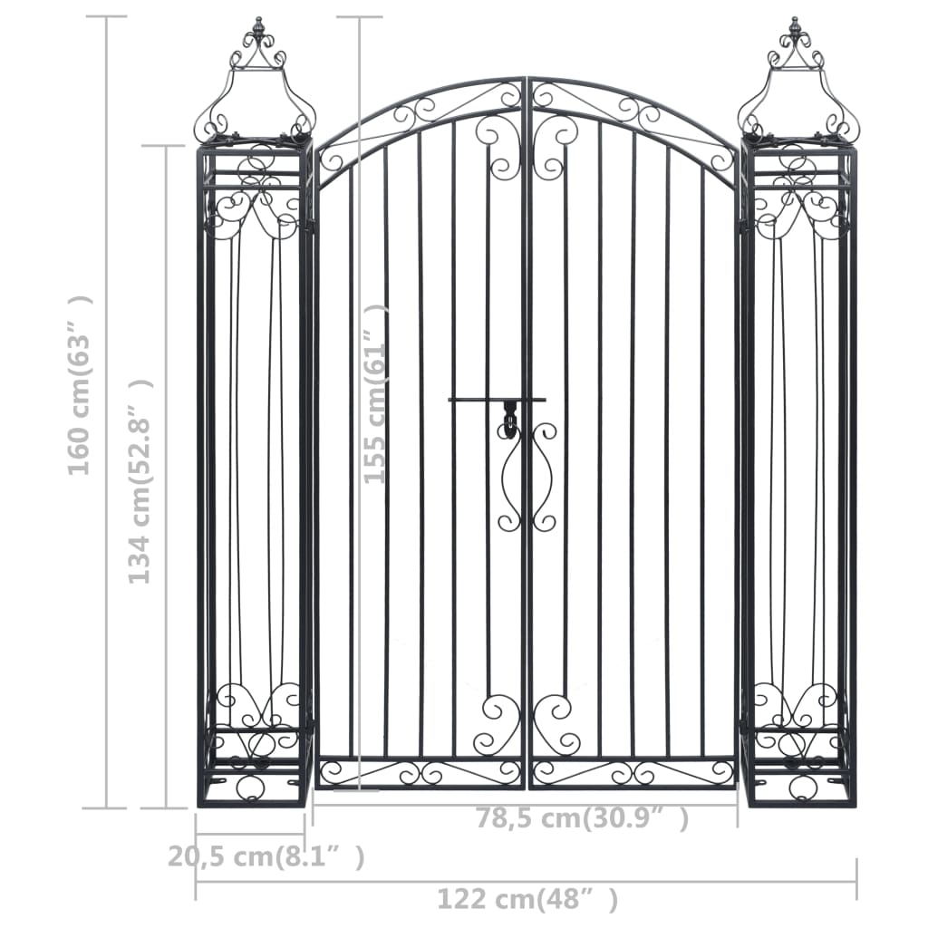 vidaXL Portão de jardim ornamental 122x20,5x160 cm ferro forjado