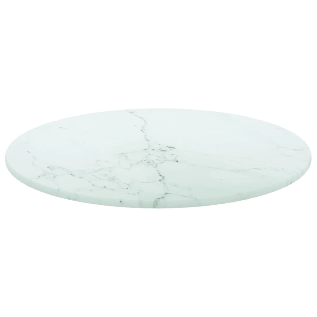 vidaXL Tampo mesa Ø30x0,8 cm vidro temperado design mármore branco