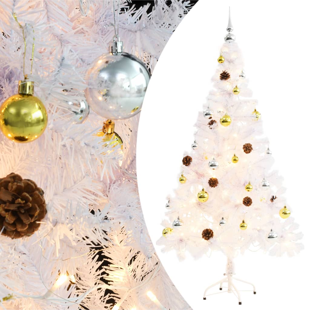 vidaXL Árvore de Natal artificial pré-iluminada enfeites 150cm branco