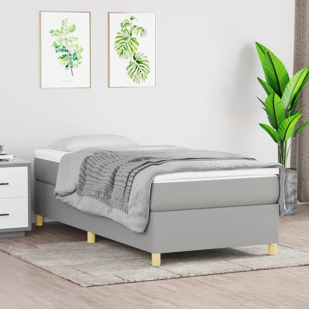 vidaXL Estrutura de cama com molas 90x190 cm tecido cinza-claro