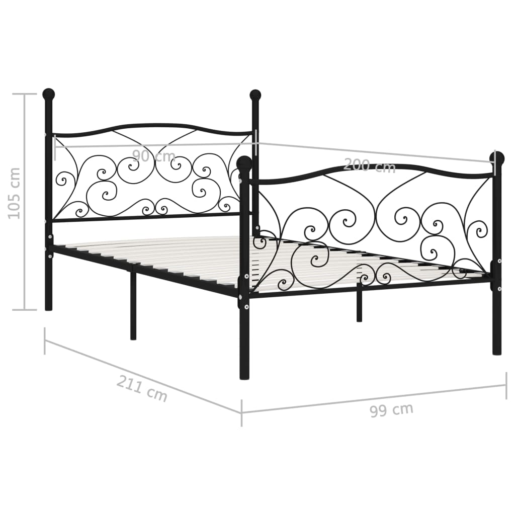 vidaXL Estrutura de cama com estrado de ripas 90x200 cm metal preto