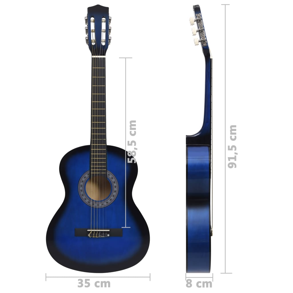 vidaXL 8 pcs conj. guitarra clássica crianças/iniciantes 3/4 36" azul