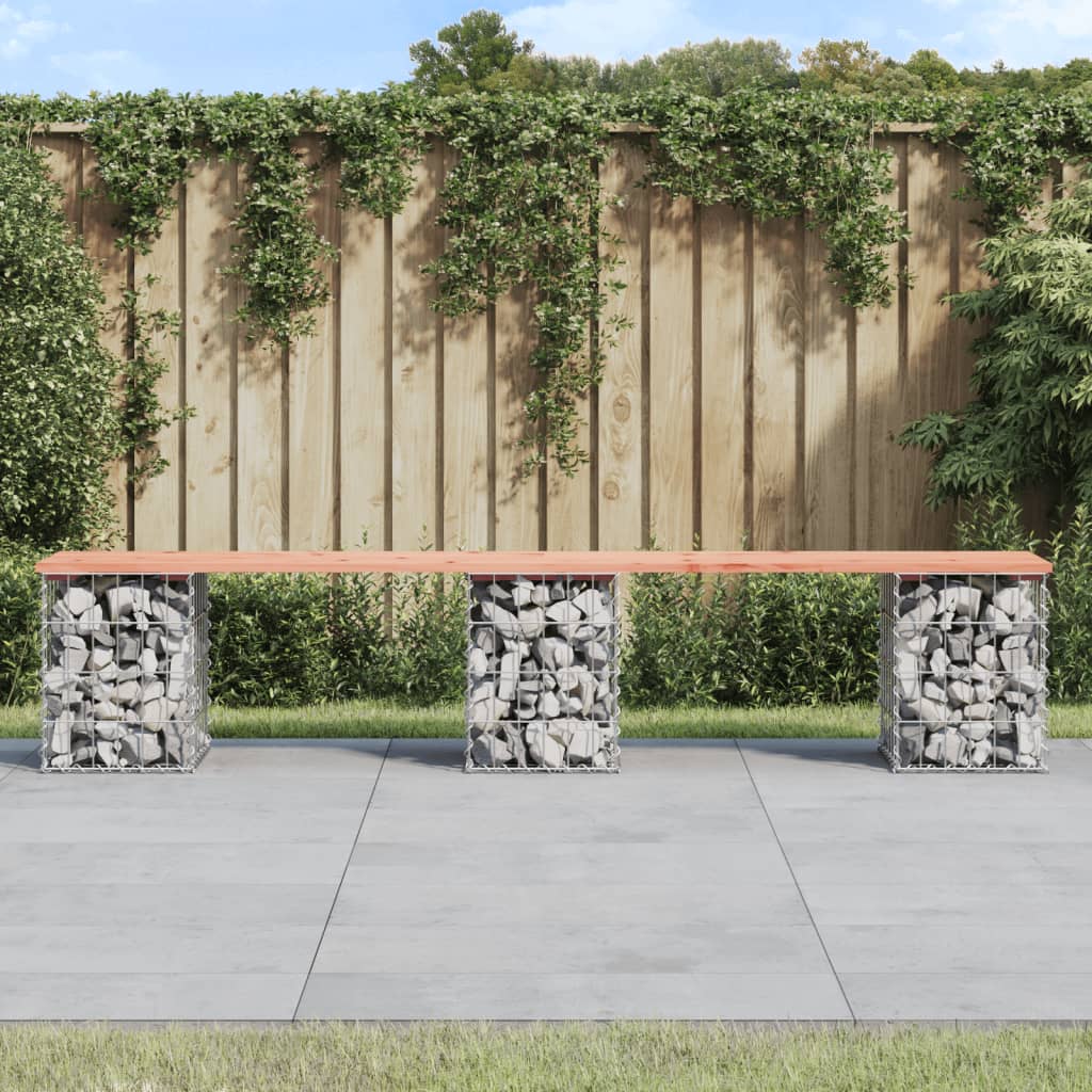 vidaXL Banco jardim design gabião 203x31x42 cm madeira douglas maciça