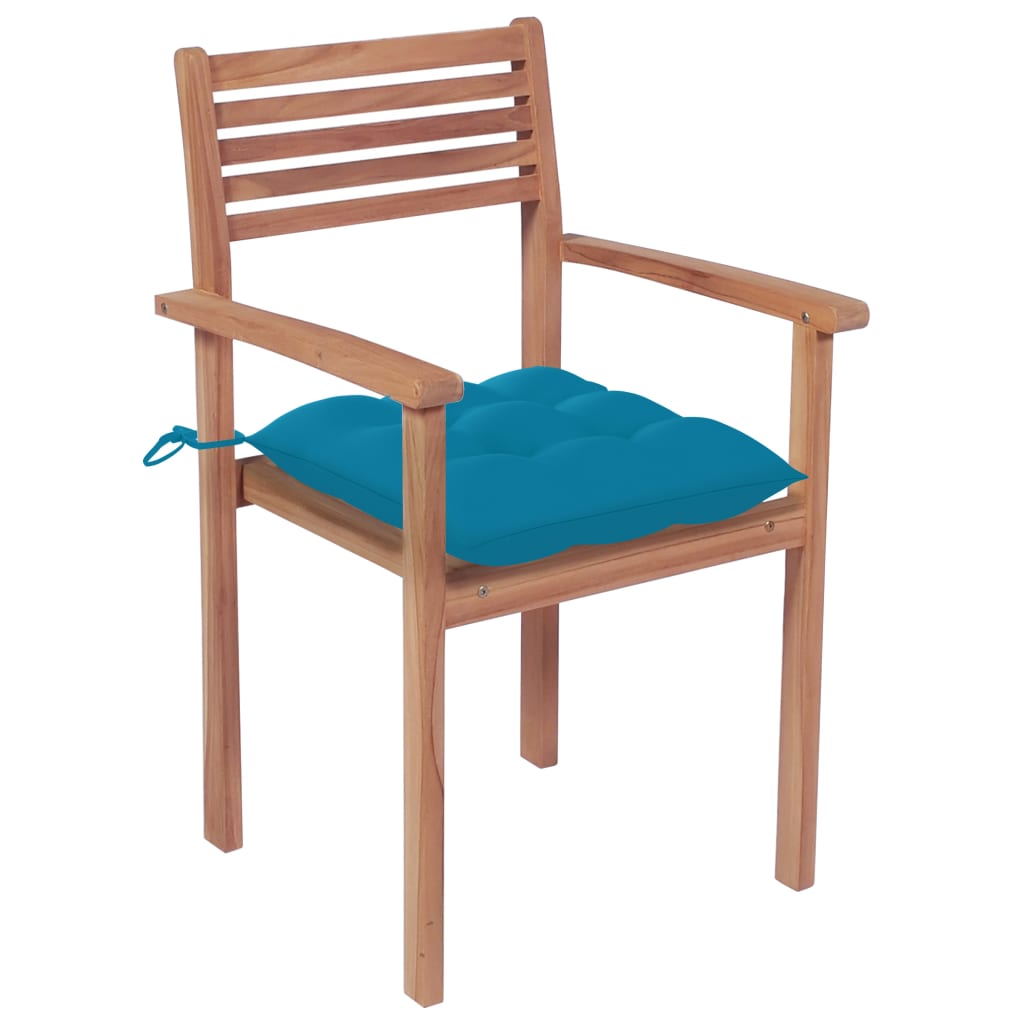 vidaXL Cadeiras de jardim c/ almofadões azul-claro 2 pcs teca maciça