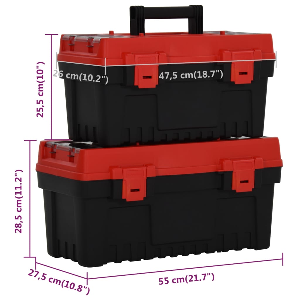 vidaXL 2 pcs conjunto de caixas de ferramentas PP preto/vermelho