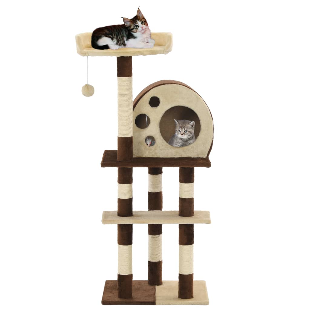 vidaXL Árvore para gatos com arranhadores sisal 127 cm bege/castanho