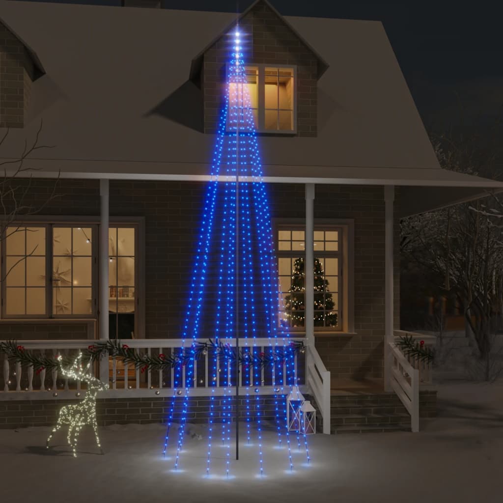 vidaXL Árvore de Natal mastro de bandeira 732 LEDs 500 cm azul