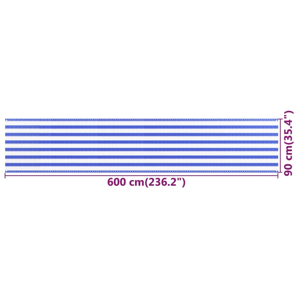 vidaXL Tela de varanda 90x600 cm PEAD azul e branco
