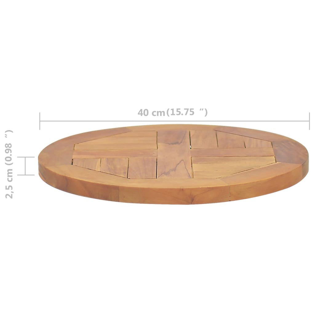 vidaXL Tampo de mesa redondo 2,5 cm 40 cm madeira de teca maciça