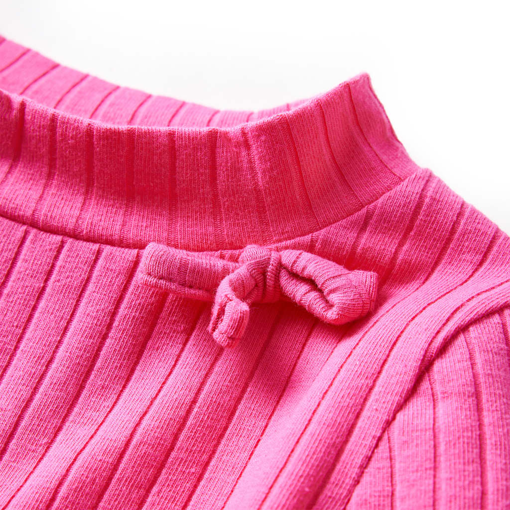 T-shirt manga comprida p/ criança malha canelada rosa-choque 92