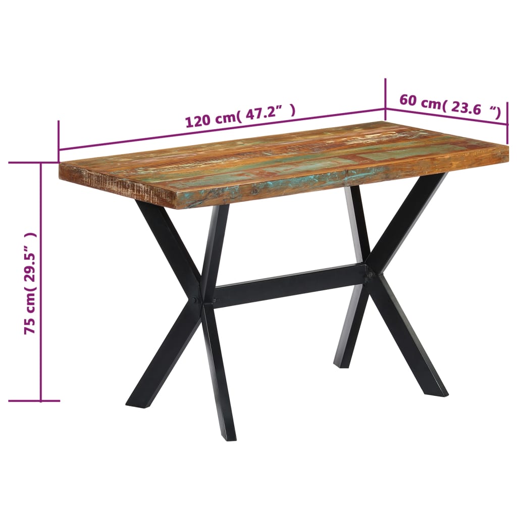vidaXL Mesa de jantar 120x60x75 cm madeira recuperada maciça