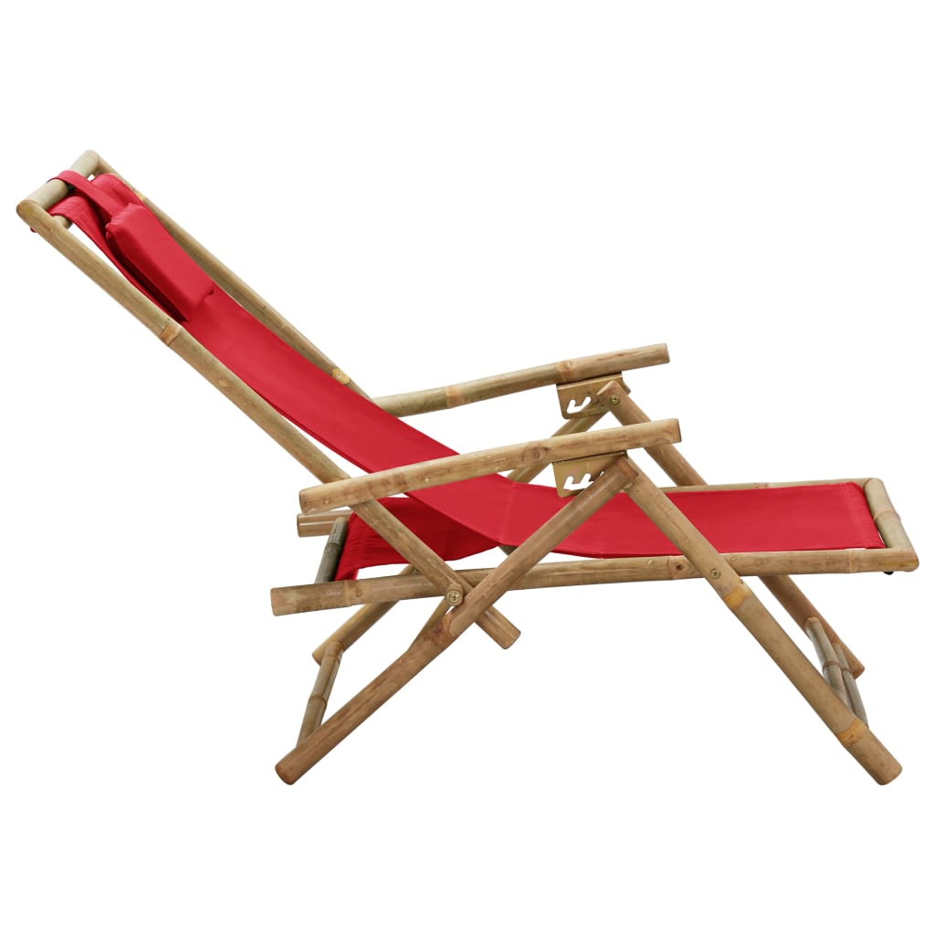 vidaXL Cadeira de descanso reclinável bambu e tecido vermelho
