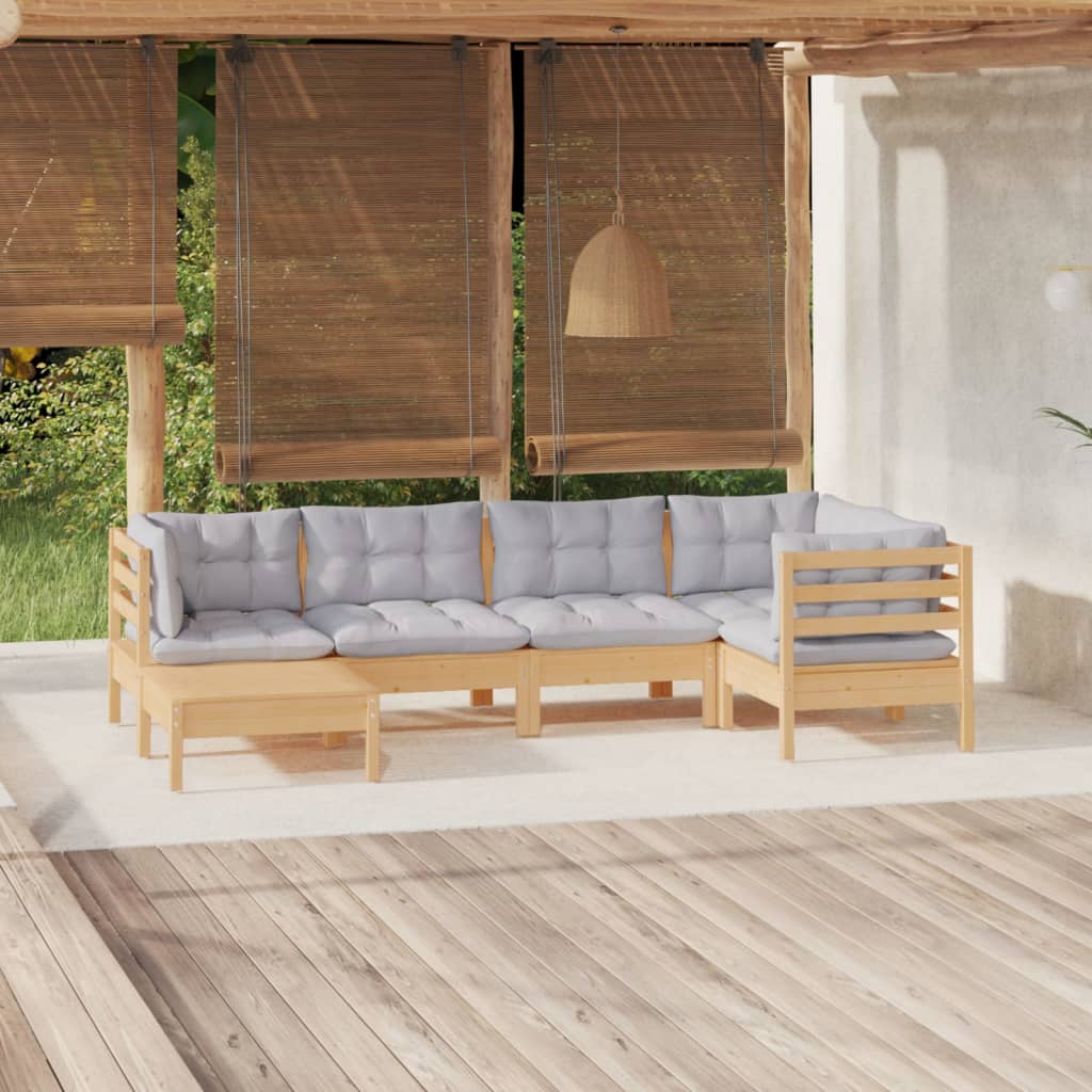vidaXL 6 pcs conjunto lounge de jardim + almofadões cinza pinho maciço