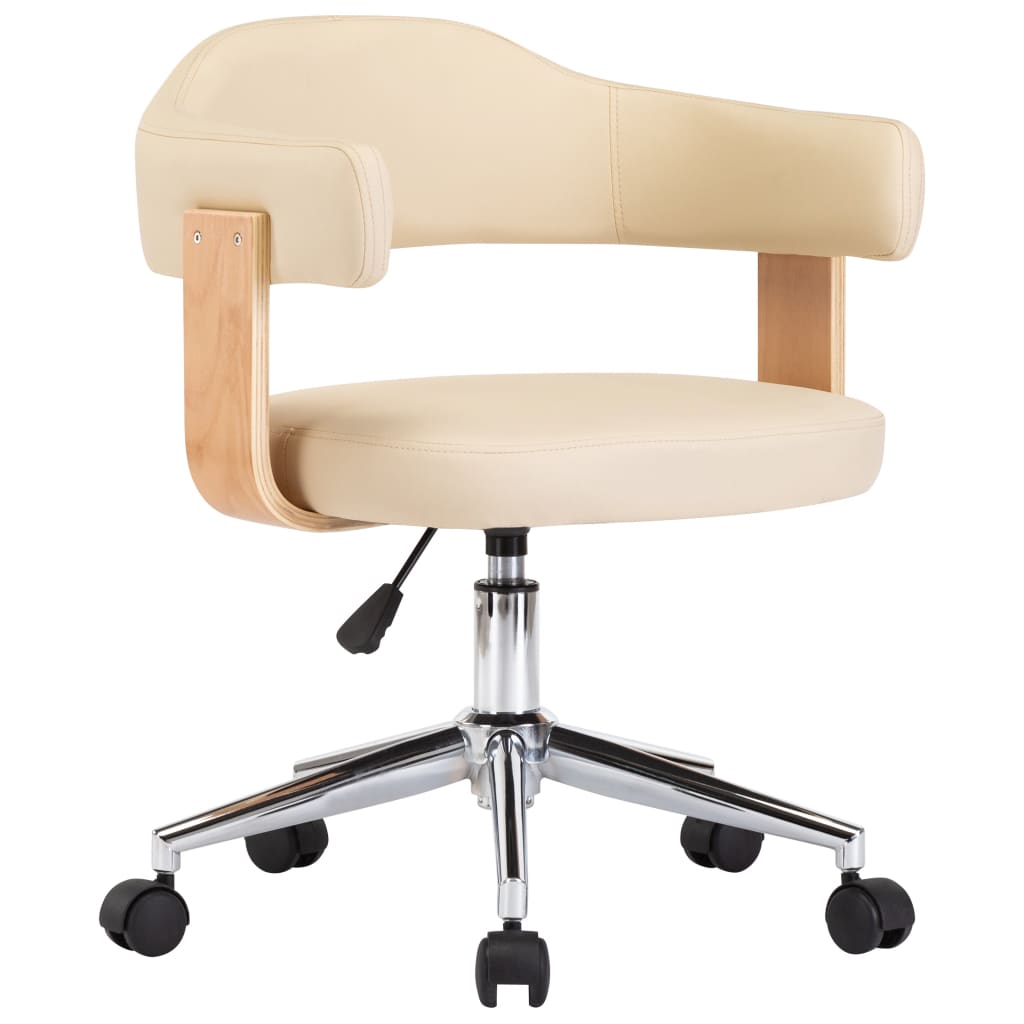 vidaXL Cadeira escritório giratória madeira curvada/couro artif. creme
