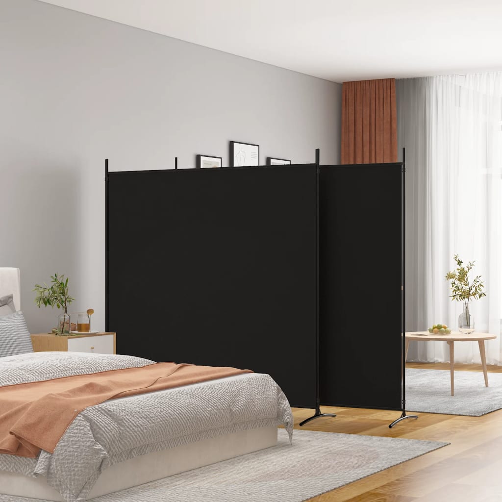 vidaXL Divisória de quarto com 3 painéis 525 x 180 cm tecido preto