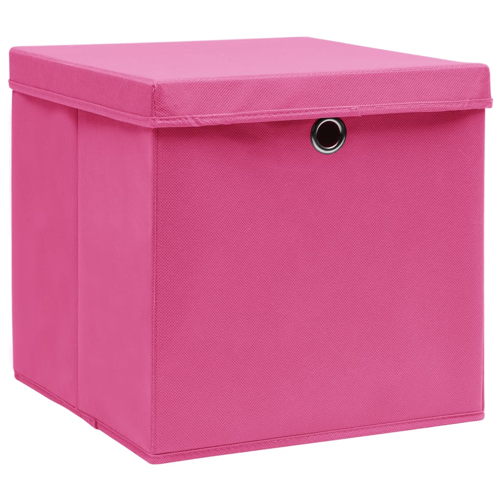 vidaXL Caixas de arrumação com tampas 4 pcs 28x28x28 cm rosa