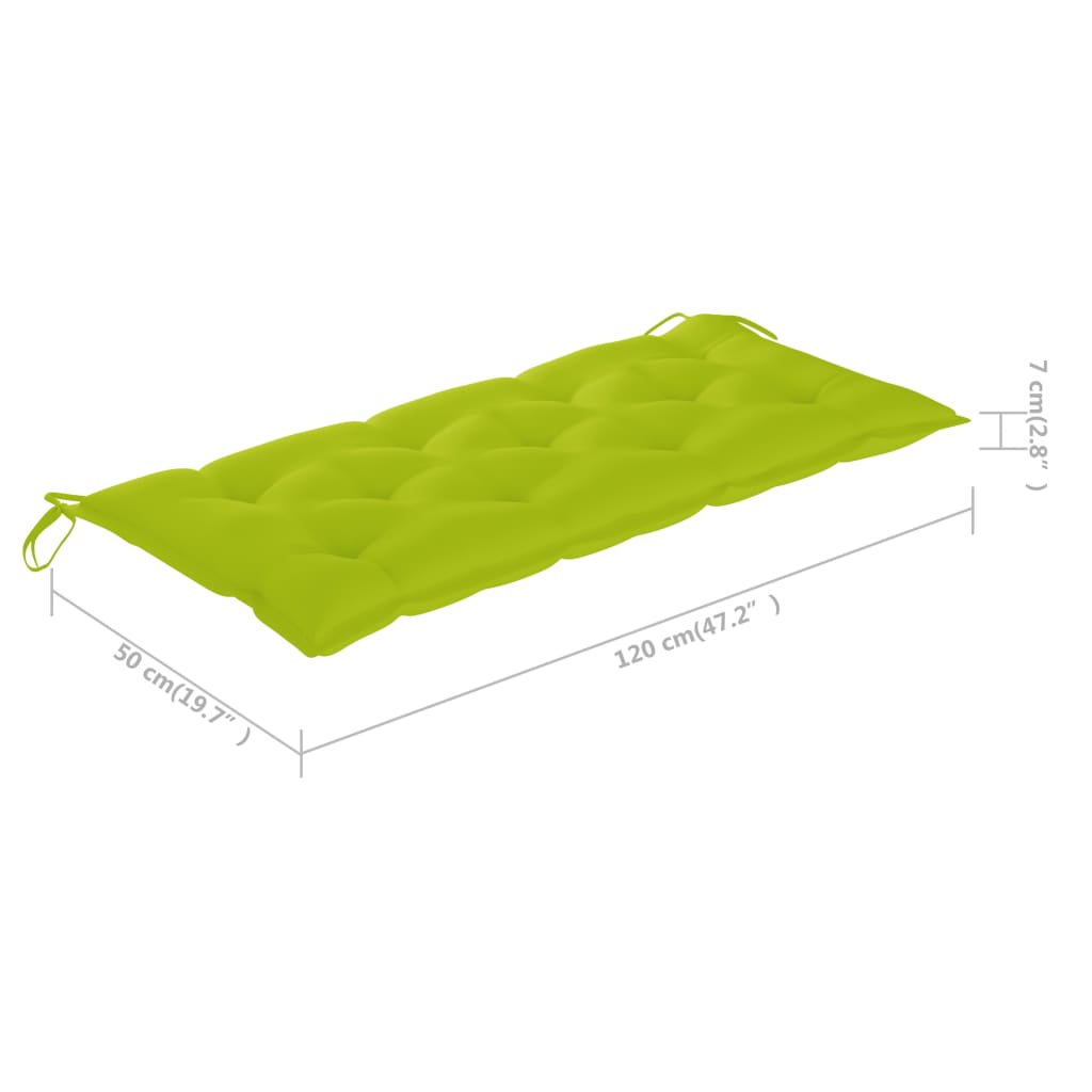 vidaXL Banco de jardim c/ almofadão verde brilhante 120 cm teca maciça